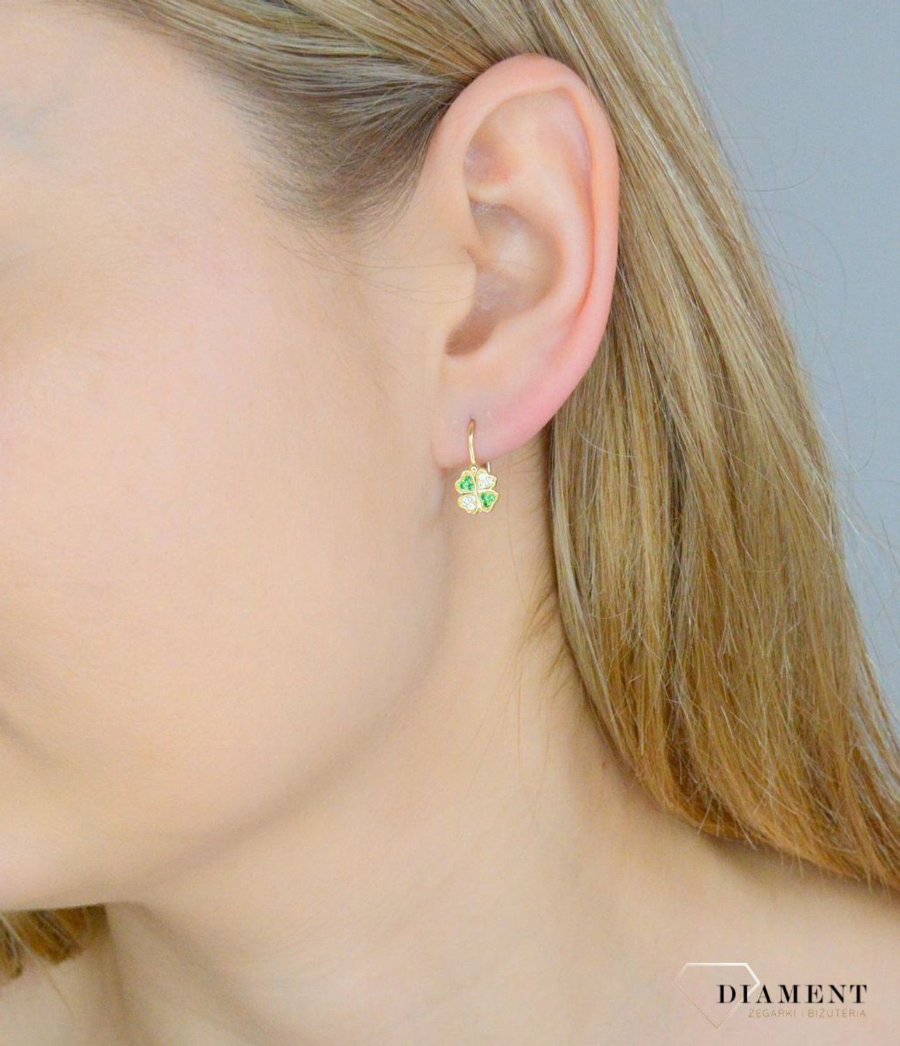 Złote kolczyki damskie 585 koniczynki z cyrkoniami KL 10201C.jpg